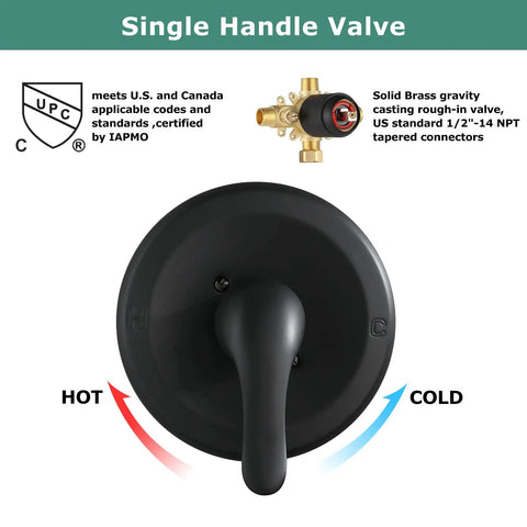 Shower Faucet With Valve Single Handle Trim Kit And 5 Spray Modes Shower Head Wall Mounted System with brass valve.
