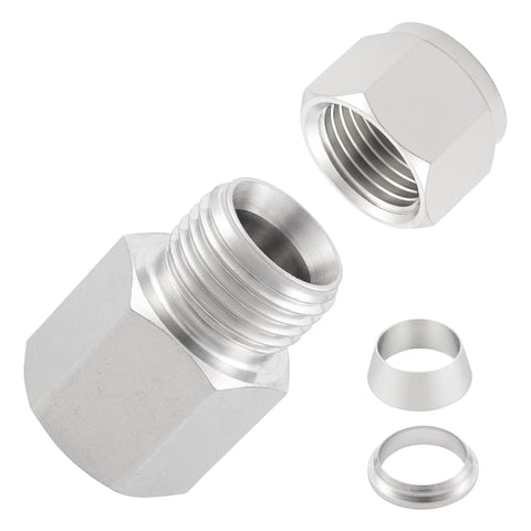 Yoebor stainless steel compression tube fitting coupler with double ferrules, 1/4 in tube OD x 1/8 in NPT female, pack of 2