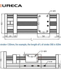 Technical drawing of Woodworking Ball Screw Linear Guide Motion Rail Slide for CNC Machines, with measurements and details.