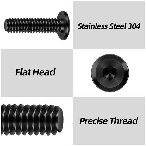 Heavy Duty Flat Head Socket Head Screws With Black Oxide Finish Solid Stainless Steel Furniture Bolts with flat head and precise thread.