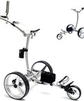 Electric Golf Push Cart With Wireless Remote And Three Wheel Frame for easy maneuvering and heavy load support.