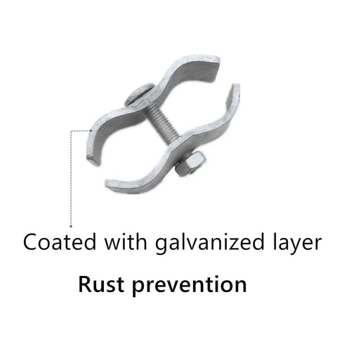 10 Pack Built Tough Dog Kennel Clamps With Bolts And Nuts, 1-3/8 Inch Galvanized Steel Fence Panel Clamps, close-up view showing rust prevention coating.
