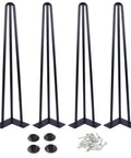34 Inch Hairpin Table Legs Set For DIYers 1/2 Inch Dia 3 Rods Heavy Duty Metal Furniture Feet for Coffee Table TV Stand Mid Century Black with Floor Protectors 4 Pack