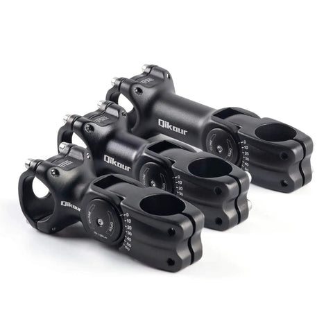 Adjustable Bike Stem 60 Degree 31.8mm Handlebar Fit For MTB And Road Bikes 28.6mm Steerer One Eighth Inch Standard 130mm Length Easy Angle Change Rock Solid Alloy For Versatile Bar Setups, black alloy, side view