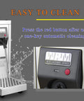 Hassle Free Automatic Espresso Maker With Quick Milk Frother And Programmable Timer Keeps Coffee Warm Solid Silver Design, showcasing one-key automatic cleaning feature.