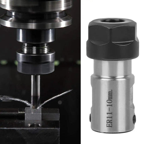 Heavy Duty ER11 Collet Block Chuck Holder For Lathe Milling Machines With 35mm Body Length And 10mm Axle Hole, clamping in use.