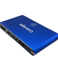 Badass Heavy Duty 4K Cloud Network Media Player For Slick Digital Signage With Dual Ethernet HDMI Links And No Sweat Wireless Control On Large LED Video Walls, blue, side view showing ports.