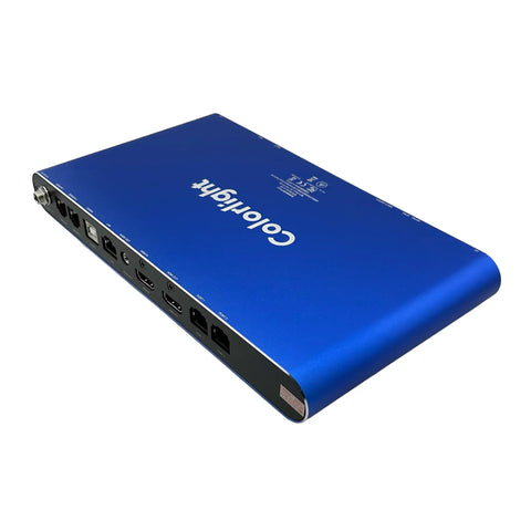 Badass Heavy Duty 4K Cloud Network Media Player For Slick Digital Signage With Dual Ethernet HDMI Links And No Sweat Wireless Control On Large LED Video Walls, blue, side view showing ports.