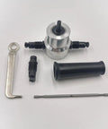 Heavy Duty Electric Sheet Metal Nibbler With Iron Sawer Punching Shears Drill Attachment parts including silver metal and black plastic components.
