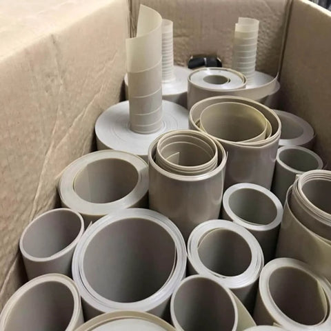 Multiple ultra thin PEEK film rolls for high-temp insulation in a box, 0.075–4.6mm thickness, chemical-resistant polyetheretherketone sheets