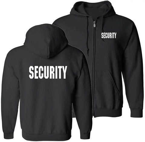 Security Zippered Hoodie Sweatshirt 2XL Black With White ID 80 Percent Cotton And 20 Percent Polyester Fleece Lined Inside