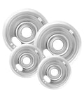 Four Piece Chrome Electric Stove Drip Pans Set for GE Stoves, Includes 2 Six Inch and 2 Eight Inch Replacement Burner Drip Pans