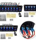 Heavy Duty Waterproof Rocker Switch Panel 5 6 8 Gang With LED Lights And Voltmeter for Marine Vehicles, wiring detail shown
