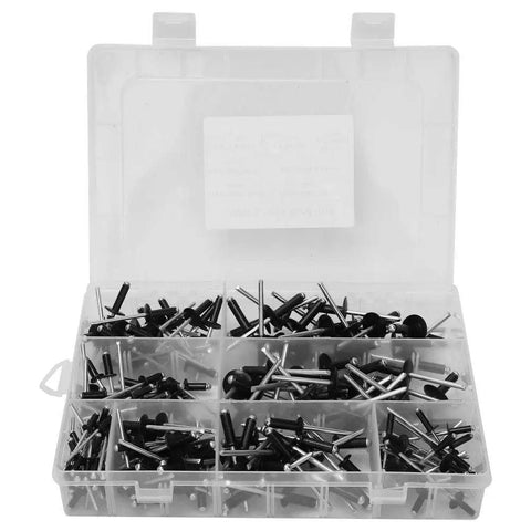 Black Blind Rivet Kit 200 Piece High Strength Round Head Rivets Set For Food Machinery, Kitchen Appliances, Elevators, And Light Industrial Equipment Rust Resistant Durable And Easy Install in organizer case