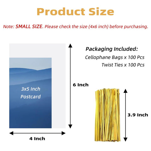 Premium Clear Cellophane Treat Bags 4X6 Inches Pack Of One Hundred With Gold Twist Ties For Candy Cookies Marshmallows Plus Bite Size Goodies To Keep Your Snack Game On Lock