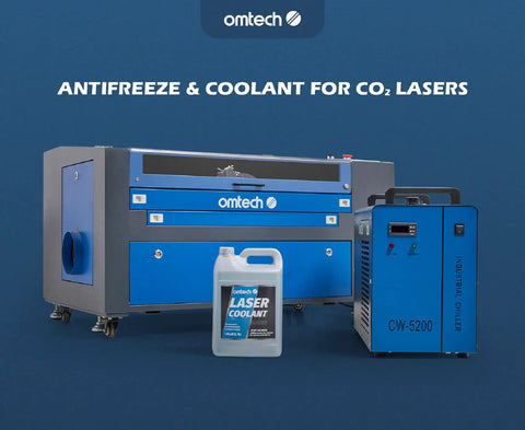 Heavy Duty Industrial Water Chiller With Co2 Laser Coolant Fluid Rock Solid Six Liter Tank Built Damn Tough For Laser Engraving Machines And Cutters next to a gallon of laser coolant.