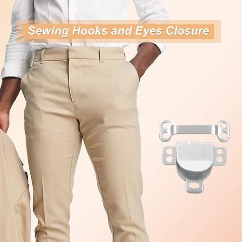 Sewing Hooks and Eyes Closure with Khaki Pants; 25 Pack Sewing Hook And Eye Closures For Clothing Repair And DIY Craft Hidden Closure Fasteners
