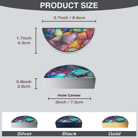 Two Pack Iridescent Stained Glass Mosaic Cabinet Handles That Look Dope For Kitchen And Bathroom Vanity Dresser with size details