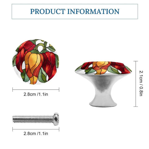 Stained Glass Bunch Of Chili Pepper Round Drawer Cabinet Knobs With Screws 2 Pcs Dresser Knob Pulls Decor side and top view