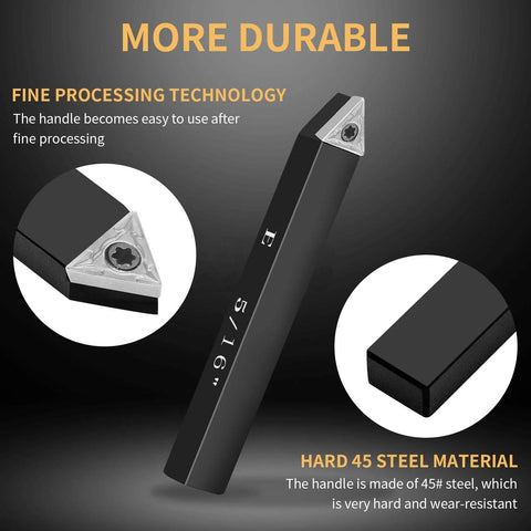 SENDUO 5/16 inch indexable carbide turning inserts holder, 5-piece black metal lathe tool set.