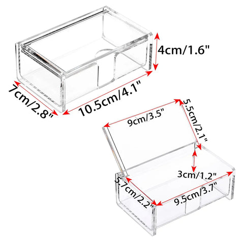 Clear Acrylic Business Card Holder With Display Lid, measurements showing dimensions, Slick Desk Organizer For Office Countertop