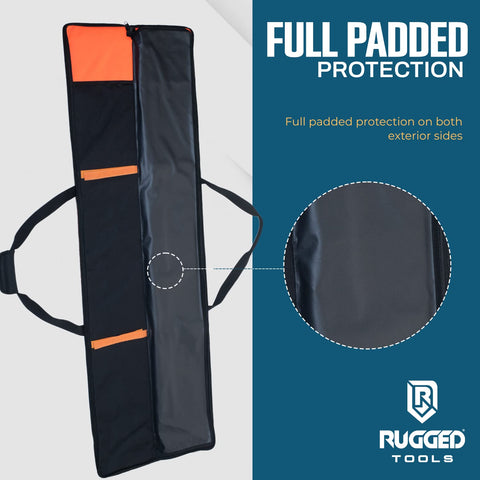 Beefy Heavy Duty Guide Rail Bag for Track Saw Guides Up to 59 Inches, full padded protection, black 600D polyester, Rugged Tools logo