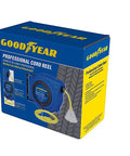 Box of 40 ft Extension Cord Reel With 14 AWG 3 Conductor SJTOW Heavy Duty Power Cable Slow Retract Triple Tap Connector Tangle Free Rewind