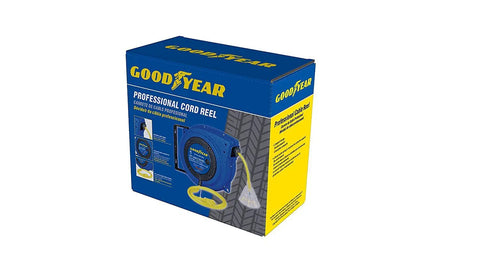 Box of 40 ft Extension Cord Reel With 14 AWG 3 Conductor SJTOW Heavy Duty Power Cable Slow Retract Triple Tap Connector Tangle Free Rewind
