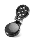 Aluminum Headset Bike Computer Mount With Centered View For A NoLook Front Dash Adjustable Angle Anti Loss Tracker Alerts Ready For Garmin And Most Watches showing black design.