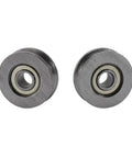 Rock Solid V Groove Ball Bearings With Slick Steel Pulley Wheels Heavy Duty Carbon Steel Guide Rail Rollers, pair showing smooth rollers.