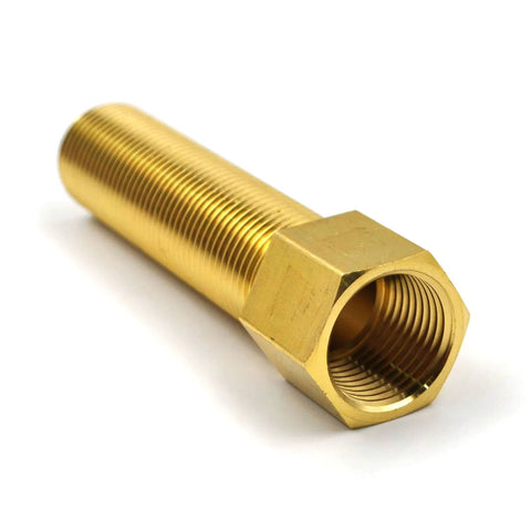 Brass 1/2-inch male-to-female pipe nipple adapter with hex body