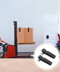 2 Pack Flexible Over-Center Rubber Draw Latch Locks for Electrical Cabinets and Machinery, shown near forklift and boxes