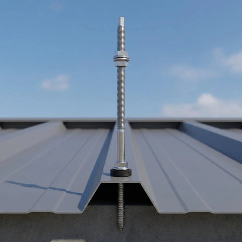 Stainless Steel Solar Panel Hanger Bolt Rock Solid Anchor Hardware to Mount Your Solar Rig Heavy Duty Fastener for Roof Installation on metal roof.
