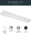 4U Series 30 Inch LED Under Cabinet Light 120V White 3000K Diffused Task Lighting For Kitchens, textured finish, dimmable