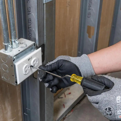 Using Rapi-Driv 3/16 Inch Cabinet Tip Screwdriver, 6 Inch Shank, Chrome Plated Blade, in electrical outlet installation