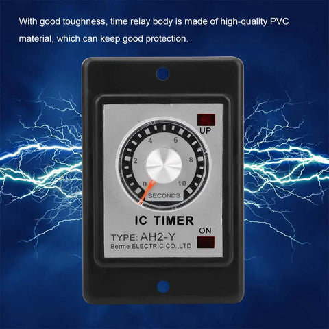 AH2 Y Time Relay 24V Low Voltage Delay Timer For Industrial Control And Electrical Systems With A 10S Delay PVC Housing Boss Level Rugged Component For Home Appliances And Low Voltage Equipment, front view