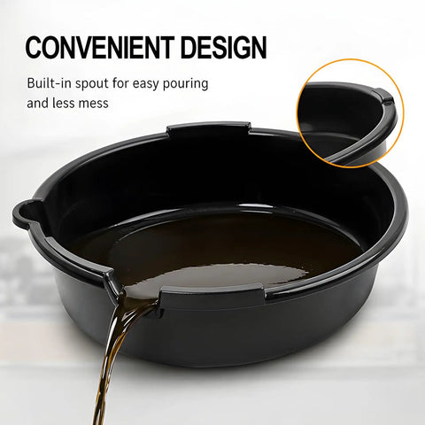Robust HDPE Oil Catch Drain Pan With Wide 37 Cm Basin Opening For Easy Home Auto Care and built-in spout for less mess.