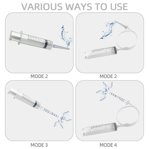 150ML Enema Syringe Cleaning Kit With 23.6 Inch Hose Travel Douche System For Colon Cleansing Includes Two Nozzles Safe ABS Plastic And Silicone Easy To Use At Home Or On The Go Ideal For Women And Men. multiple nozzle and hose use modes shown