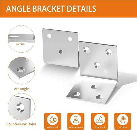 40 Pack Stainless Steel L Brackets 2 Inch Corner Braces Heavy Duty Shelf Supports Rust Proof Angle Braces Flat view with countersunk holes.