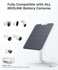 6W Solar Panel For Battery Cameras Waterproof Outdoor Power Supply with adjustable mount, compatible with Reolink cameras