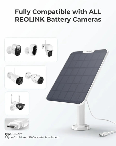 6W Solar Panel For Battery Cameras Waterproof Outdoor Power Supply with adjustable mount, compatible with Reolink cameras