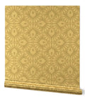 Glow Up Your Space With Top Shelf Abstract Scalloped Gold Metallic Wallpaper For Modern Interiors Eco Friendly PVC Free Wallcoverings Made In America Paste The Wall Ready, showing detailed abstract gold pattern.