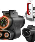 Premium Nacs To Ccs Electric Vehicle Adapter delivering up to five hundred amps showing charging port details and design.