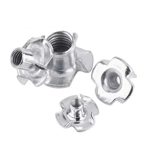 Four Claw T Nuts For Wood Furniture And Speaker Installations Carbon Steel Zinc Plated M10 Blind Prong Inserts 30 Pack