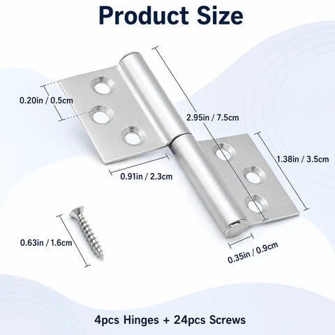 3 Inch Stainless Steel Lift Off Hinges Set Of 4 With Mounting Screws For Cabinets And Doors dimensions and screws included