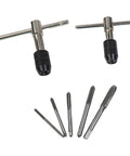 Top Notch 7-Piece Tap And Die Set M3 To M6 With Adjustable T-Handle Ratchet Wrench Kit For Metalworking Pros Who Need Smooth Threading In Tight Spots Without Breaking A Sweat Or Struggling With Chip Clogging, steel taps and T-handle