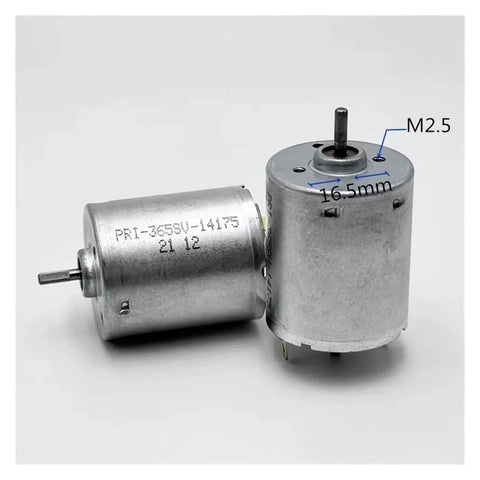 PRI 365SV 14175 Mini 28mm Dual Shaft Electric Motor with 2.4mm Knurled Shaft for DIY Robots, showing size details.