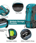 70L Hiking And Camping Backpack For Outdoor Adventures With Water Resistant Ripstop Fabric Multiple Pockets Detail