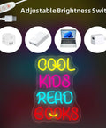 Massive Neon Wall Sign For Home Decor LED Neon Light With Dimmable Brightness In Warm White, saying 'Cool Kids Read Books' with USB adaptor