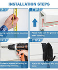 Installation steps for Durable PVC Slatwall Panel Set For Garage And Workshop, showing measurement, alignment, drilling, and hook placement.